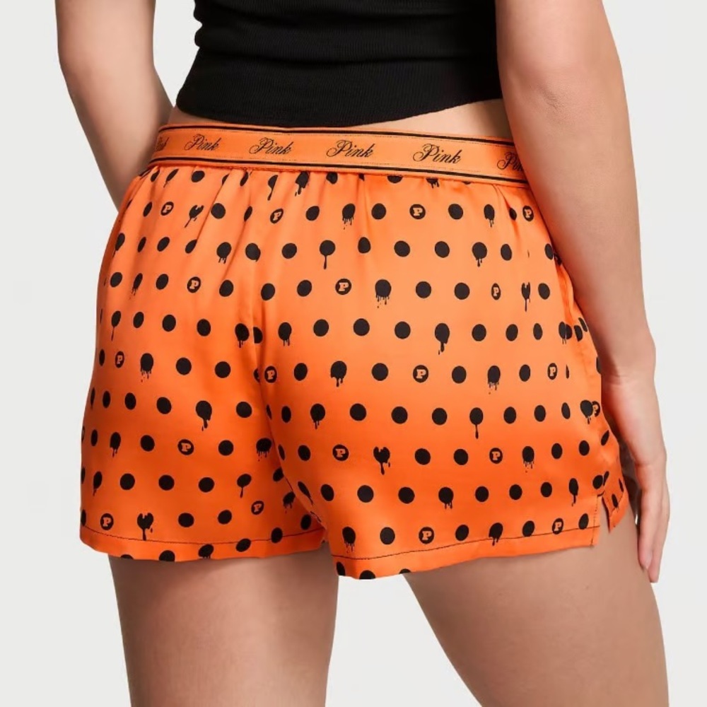 NWT Victoria’s Secret PINK Logo Orange Dripping Polka Dot Shorts Medium M NEW P